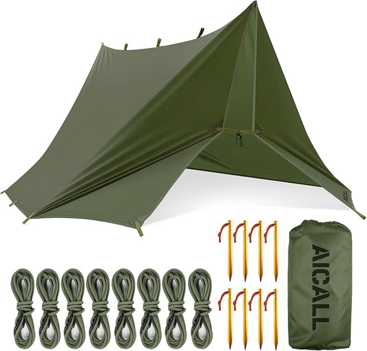 Waterproof Camping Tarp 10 x 10ft Survival Tent Backpacking Portable Tarp Multifunctional Anti-UV Shelter for Outdoor (Blackish Green)