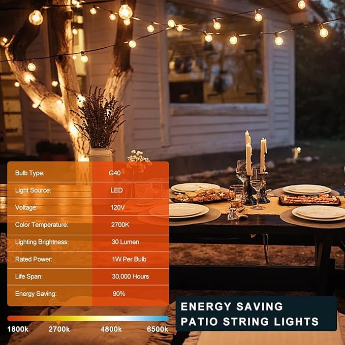 Kawaya 240FT Outdoor Lights String LED Patio Light Waterproof Dimmable G40 Globe String Lighting for Outside with 120+4 Blubs Shatterproof Hanging Lights for Porch Bistro Backyard Gazebo Balcony Cafe
