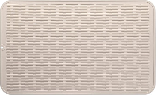 Silicone Dish Drying Mat for Multiple Usage,Easy clean,Eco-friendly,Heat-resistant Silicone Mat for Kitchen Counter or Sink,Refrigerator or Drawer Liner Tapioca 3XL 28 inches x 18 inches