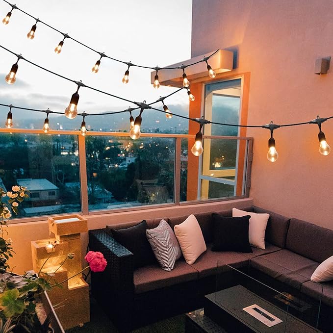 48FT Outdoor Patio Lights Color Changing, RGB LED String Lights with 16 E26 Shatterproof Edison Bulbs, Dimmable Patio String Lights for Bistro Backyard Garden, 1 Remote Controllers