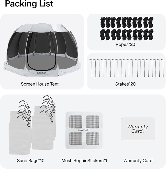 LEEDOR Pop Up Screen House, 6-10-15 Person Outdoor Screen Tent，Camping Screen Room with Carry Bag, Screened Gazebo with Mosquito Netting, Instant UV Resistant Sun Shelter for Garden, Patio, Backyard