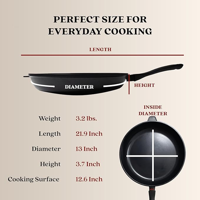 Alva Energy 12.6″ Non‑Toxic Ceramic Frying Pan – PFAS/PTFE‑Free, Induction‑Safe Recycled Aluminum – Fast, Even Heat with Stay‑Cool Handle, Lightweight for Everyday Cooking