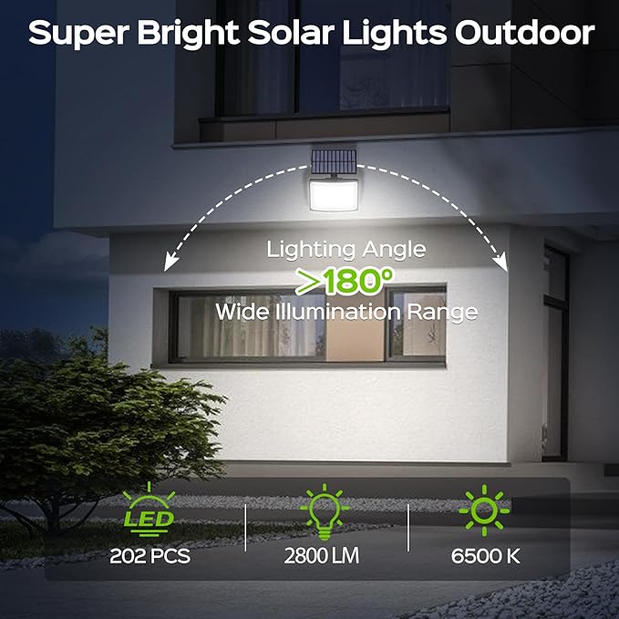 Adiding Solar Outdoor Lights, 2800LM LED Flood Lights with 16.4 Ft Cable, Remote Control Solar Motion Sensor Lights with 3 Modes, Solar Powered Security Lights for Outside Patio, Yard, Garage, 1 Pack