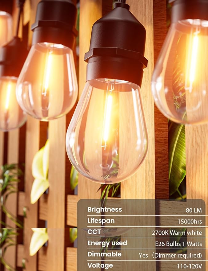 Svater Outdoor String Lights Led 105FT, Commercial Grade Patio Lights with 1W Dimmable S14 Shatterproof Bulbs, ETL Listed Heavy-Duty Outside Waterproof Cafe Bistro Market Lighting Warm White