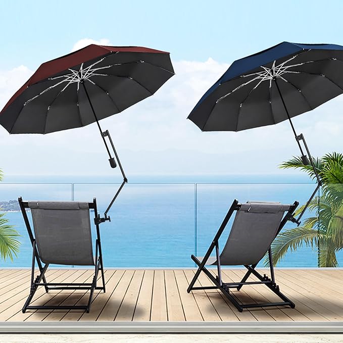 UPF 50+ Beach Umbrella with Adjustable Universal Clamp