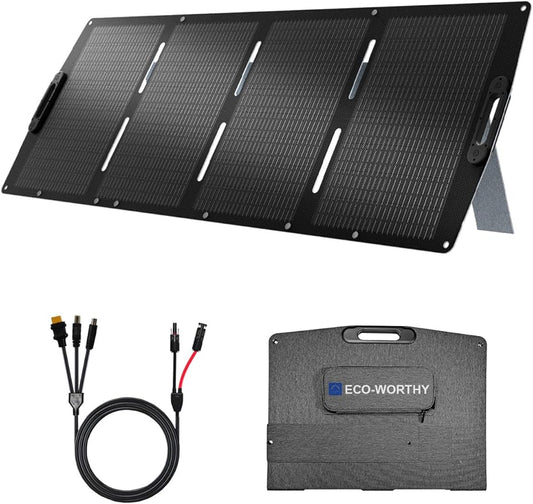 ECO-WORTHY 200W Portable Solar Panel, Foldable Solar Panel Charger 12BB with Adjustable Kickstand,23% High Efficiency for Power Station Outdoor RV Camping Off Grid Hiking