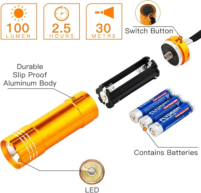 KunHe 6 Pack Stocking Stuffers Small Mini LED Flashlight Christmas Gifts Flashlights 100 Lumen with Battery Bright Camping Flash Light Gift to Halloween