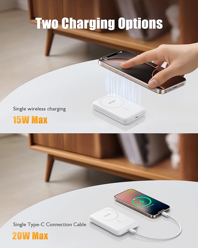 Magsafe Portable Charger, Ultra-Slim 10,000mAh Magnetic Wireless Portable Charger, PD 20W Fast Charging Power Bank, Magsafe-Compatible Battery Pack for iPhone Series (White)