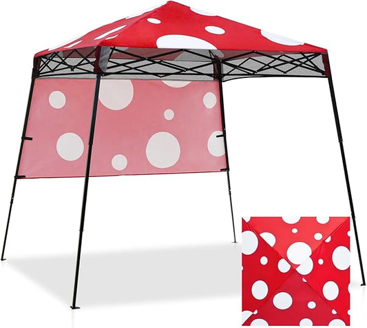 EAGLE PEAK 8x8 Pop Up Canopy Tent with Sidewall, Compact, Portable Slant Leg Instant Sun Shelter for Beach, Sports, & Camping, 8x8 Base 6x6 Top, Red Mushroom