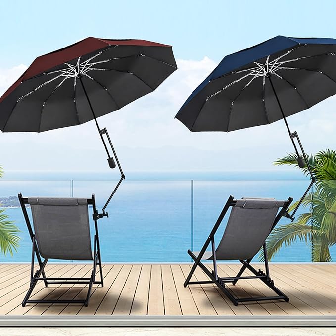 UPF 50+ Golf Umbrella with Adjustable Universal Clamp, Portable Umbrellas for Rain, Manual Open & Close, for Beach Chair, Golf Cart, Stroller, Bleacher, Patio