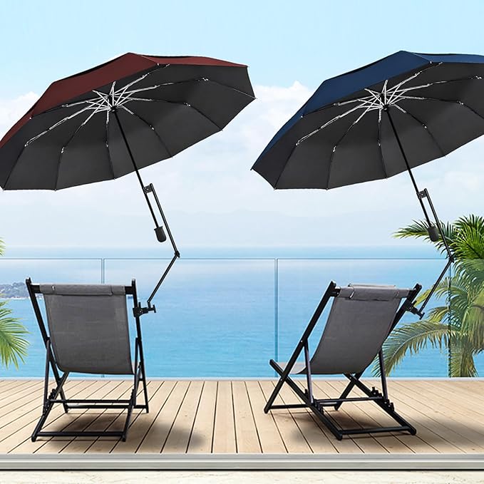 UPF 50+ Golf Umbrella with Adjustable Universal Clamp, Portable Umbrellas for Rain, Manual Open & Close, for Beach Chair, Golf Cart, Stroller, Bleacher, Patio