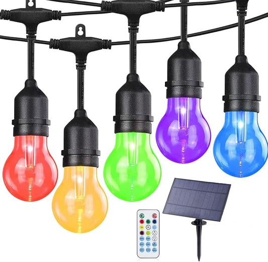 35FT Solar String Lights Outdoor Dimmable RGB Color Changing - Shatterproof LED Bulbs, Waterproof Remote Control Patio Lights for Garden, Yard