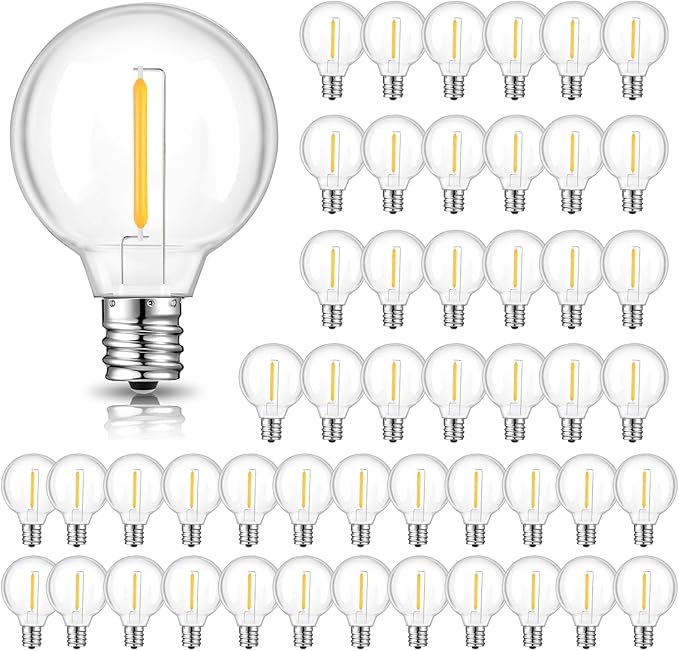 48+2 Pack G40 LED Replacement Bulbs for Outdoor String Lights, Dimmable, Warm White, E12 Screw Base, Waterproof LED Globe Bulbs Light for Indoor Outdoor Patio Cafe Decor