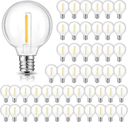 48+2 Pack G40 LED Replacement Bulbs for Outdoor String Lights, Dimmable, Warm White, E12 Screw Base, Waterproof LED Globe Bulbs Light for Indoor Outdoor Patio Cafe Decor