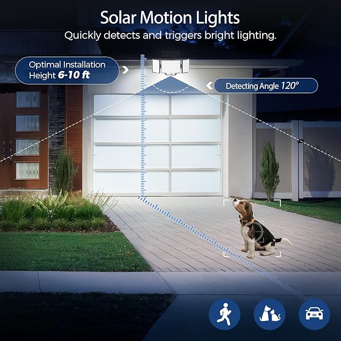 Adiding Solar Lights Outdoor, Bright 212 LEDs Flood Light 270° Wide Angle, Remote Control 3 Modes Motion Sensor Outdoor Lights, Solar Powered Security Light with 16.4 ft Cable for Garage Yard, 2 Pack