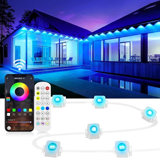200ft Permanent Outdoor Lights for House, App & Remote Control, RGB Smart Eaves Lights IP68 Waterproof for Christmas, Holiday, Daily Decor, 100LEDs