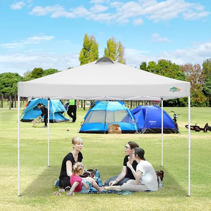 COBlZI 10x10 Pop Up Canopy Tent with 4 Removable Sidewalls，Waterproof Commercial Easy up Adjustable Gazebo with Air Vent, 4 Sandbags，4 Stakes & 8 Ropes（Tents for Party/Exhibition,White
