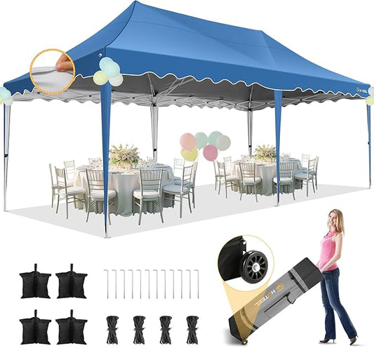 HOTEEL 10×20 Pop Up Canopy, Canopy Tent UV 50+ and Waterproof, Thickened Frame, Large Space Easy Pop Up Canopy, Outdoor Canopy for Weddings, Beaches, Parties, Patio (Blue)