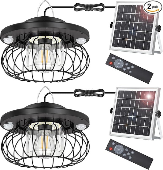 ropelux Solar Shed Light Outdoor Indoor, Bright 3000LM 5 Modes (Daytime Available) Lamp with 3 Color Temps Dual Motion Sensor Remote, Hanging Pendant Lights for Gazebo Barn Garage Shop, 2 Pack