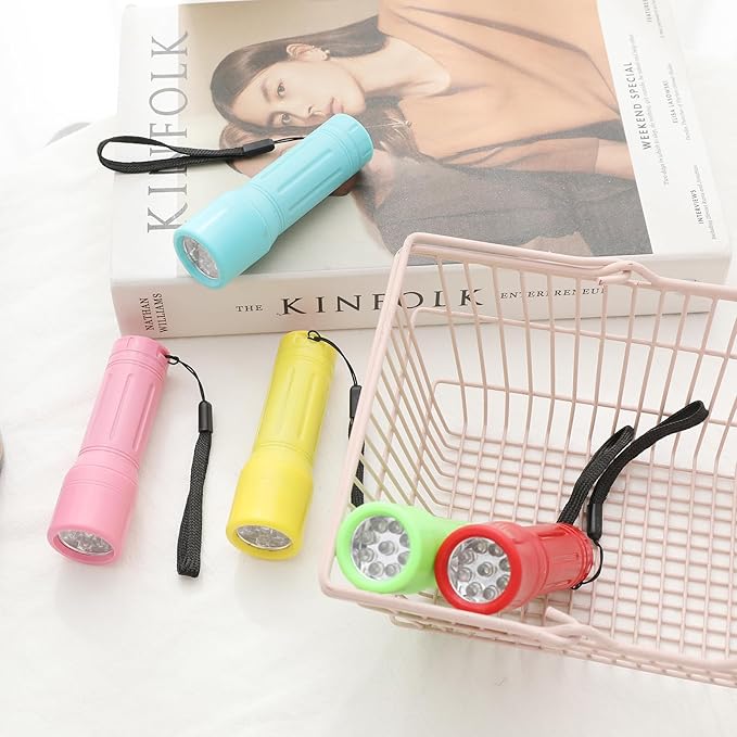 50 Pack 9-LED Mini Flashlight Bulk, Small Multicolor Flashlights for Kids with Lanyard, Batteries Included, for Hurricane Supplies Party Favors, Christmas Gifts Stocking Stuffer Boys Girls