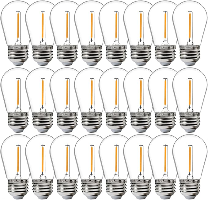 FLSNT 24 Pack LED S14 Replacement Light Bulbs, Shatterproof Waterproof 1W Outdoor String Light Bulbs, E26 Regular Base, 2200K Warm White, CRI80, Non-Dimmable