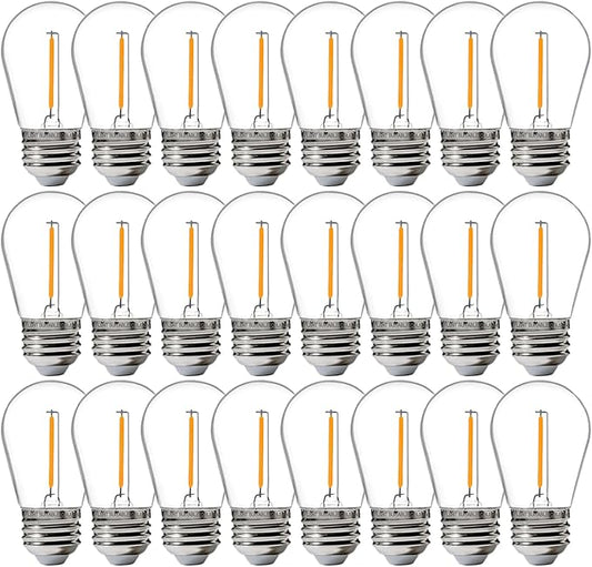FLSNT 24 Pack LED S14 Replacement Light Bulbs, Shatterproof Waterproof 1W Outdoor String Light Bulbs, E26 Regular Base, 2200K Warm White, CRI80, Non-Dimmable