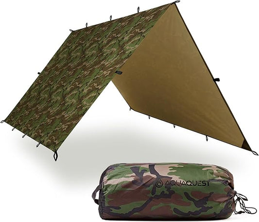 AquaQuest Defender Tarp – 100% Waterproof (20,000mm) Heavy-Duty Shelter for Camping, Bushcraft, Survival, Hammock, Basecamp, Hunting, Hiking & All-Season Use – 30 Options Available: 5 Sizes & 6 Colors