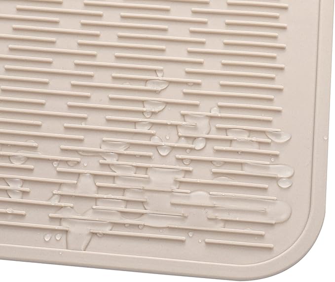 Silicone Dish Drying Mat for Multiple Usage,Easy clean,Eco-friendly,Heat-resistant Silicone Mat for Kitchen Counter or Sink,Refrigerator or Drawer Liner Tapioca 3XL 28 inches x 18 inches