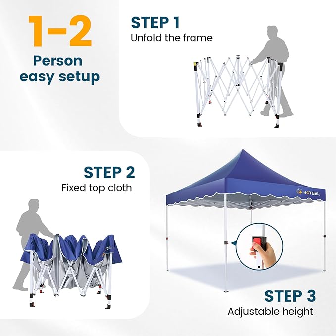 HOTEEL 10×10 Pop Up Canopy, UV 50+ and Waterproof Canopy Tent 10×10, Thickened Frame, Large Space Easy Pop Up Canopy, Outdoor Canopy for Weddings, Beaches, Parties, Patio (Dark Blue)