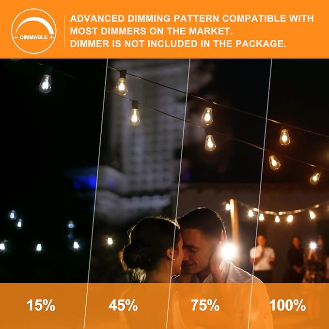 Achin 100FT Outdoor String Lights LED Dimmable Patio Lights String Waterproof with 50+3 Shatterproof Bulbs ST38 Vintage String Lights for Outside Gazebo Bistro Lights, 2200K Warm White