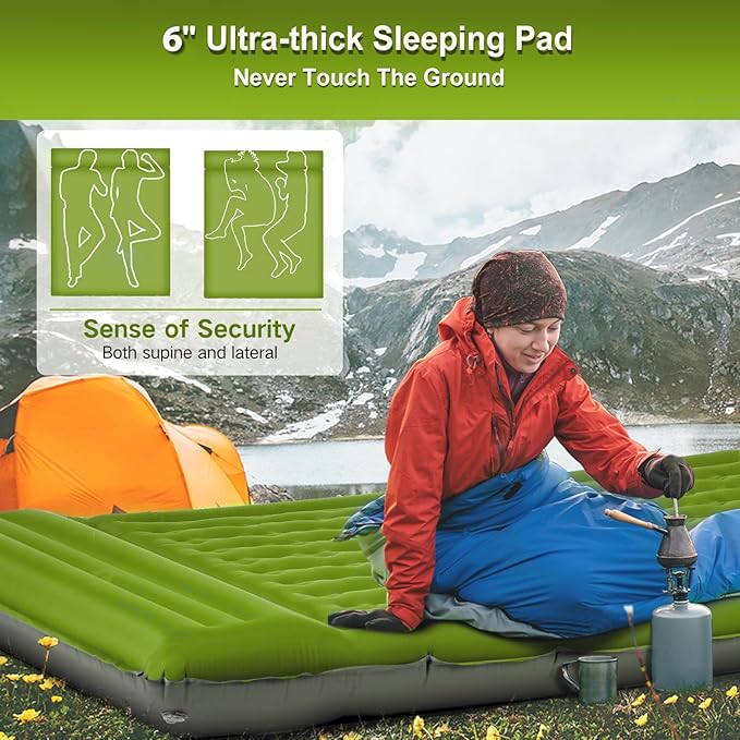 Camping Sleeping Pad, Extra Thick 5 Inch Camping Mat with Pillow Built-in Foot Pump Inflatable Sleeping Pads Compact for Camping Backpacking Hiking Traveling Tent