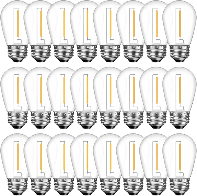24 Pack Shatterproof S14 LED Replacement Bulbs for Outdoor String Lights, 1W Equivalent to 11W Incandescent Bulb, Soft White 2200K, Dimmable, E26 Regular Medium Screw Base