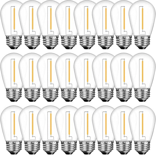 24 Pack Shatterproof S14 LED Replacement Bulbs for Outdoor String Lights, 1W Equivalent to 11W Incandescent Bulb, Soft White 2200K, Dimmable, E26 Regular Medium Screw Base