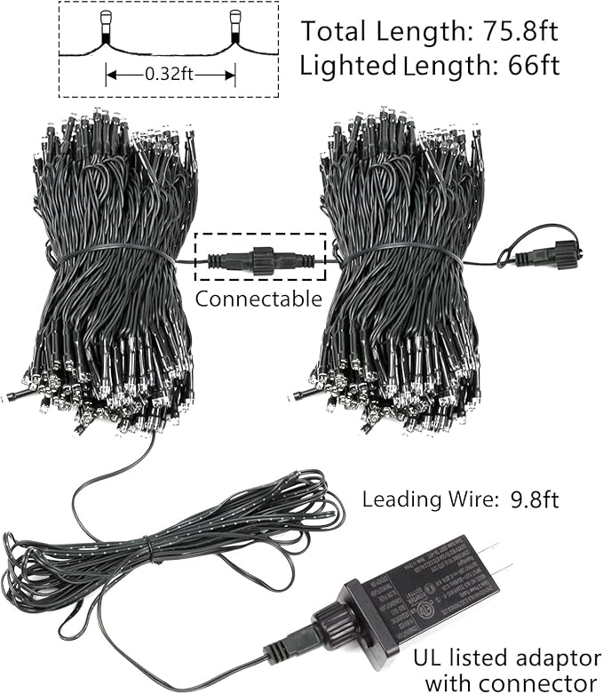 75.8 FT 200 LED Orange and Purple Halloween Tree Lights Indoor Outdoor, Extendable Halloween Led String Lights with Memory Function & Timer & 8 Modes, Waterproof Twinkle Light for Horror Party Decor
