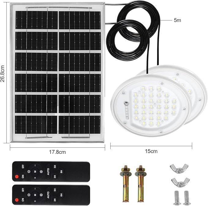 Solar Pendant Light Shed Light Lighting Day and Night Auto Dusk to Dawn Solar Light Indoor and Outdoor with Remote Controlfor for Barn, Patio, Garden, Yard, Gazebo,Chicken Coop, Tent (2 Lights)