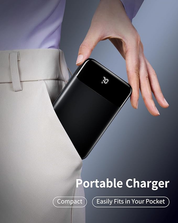 Power Bank,20000mAh 22.5W High-Speed Portable Phone Charger with Built-in USB-C Cable,PD 3.0+QC 3.0 Batterry Pack Compatible with iPhone 16/15/14 Series,Android,Switch,iPad,and More.