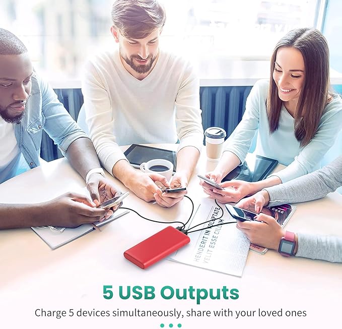 Portable Charger 38800mAh,LCD Display Power Bank,5 USB Outputs Battery Pack Backup,USB-C in&out Dual Input Phone Charging Compatible with iPhone 16/15/14/13 Pro,Android Samsung Galaxy Pixel Nexus-Red