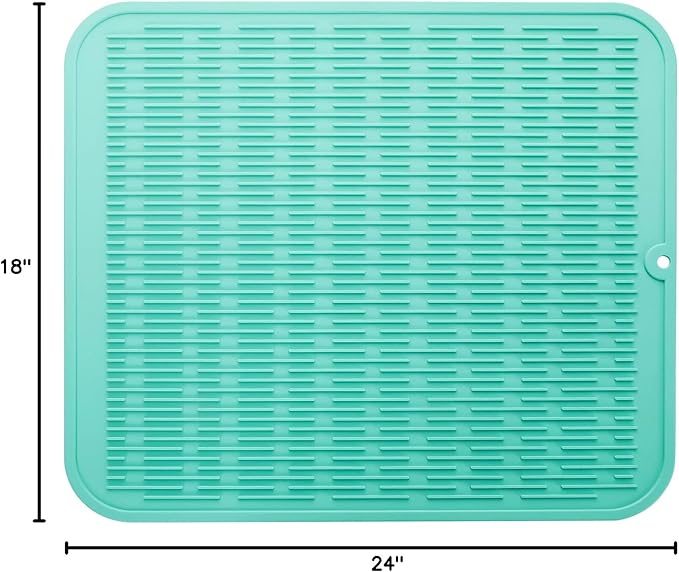 Silicone Dish Drying Mat for Multiple Usage,Easy clean,Eco-friendly,Heat-resistant Silicone Mat for Kitchen Counter or Sink,Refrigerator or Drawer Liner Mint 2XL 24 inches x 18 inches