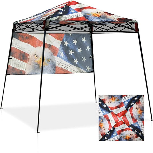 EAGLE PEAK 8x8 Pop Up Canopy Tent with Sidewall, Compact, Portable Slant Leg Instant Sun Shelter for Beach, Sports, & Camping, 8x8 Base 6x6 Top, American Icon