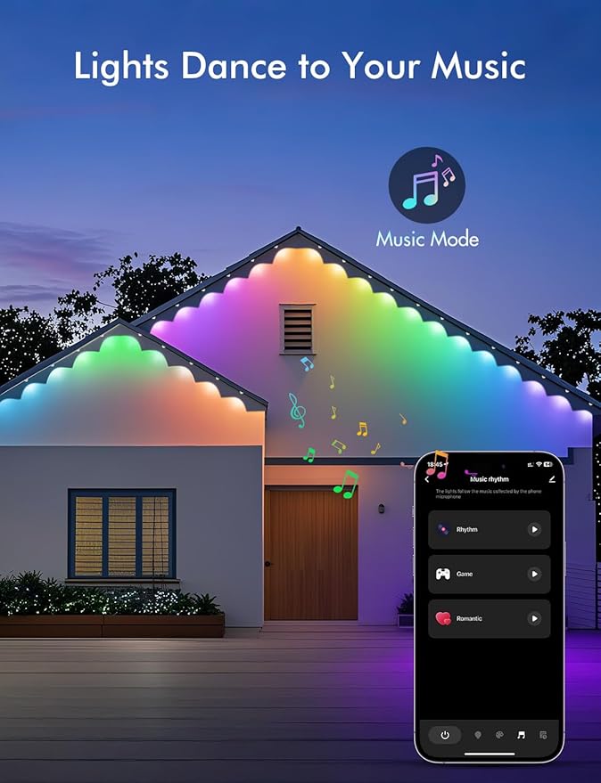 Smart Permanent Outdoor Lights Pro, 55ft with 36 RGB+IC Led Permanent Outdoor Lights for House, 51 Scenes, IP68 Waterproof, App/Remote Control for Christmas House Roof Lighting