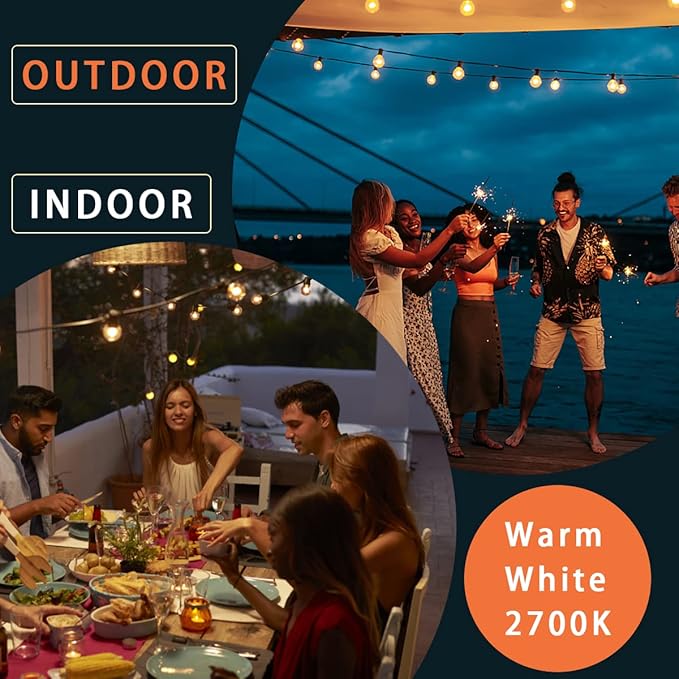 Kawaya 240FT Outdoor Lights String LED Patio Light Waterproof Dimmable G40 Globe String Lighting for Outside with 120+4 Blubs Shatterproof Hanging Lights for Porch Bistro Backyard Gazebo Balcony Cafe