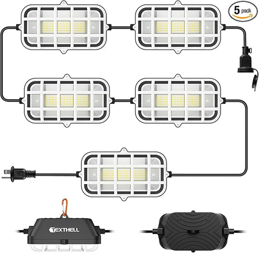 50FT LED Construction String Lights, 75W Super Bright 7500LM Plug in Linkable String Work Lights, 5000K Waterproof IP67 Temporary Lighting for Construction Sites, Jobsites, Indoor & Outdoo