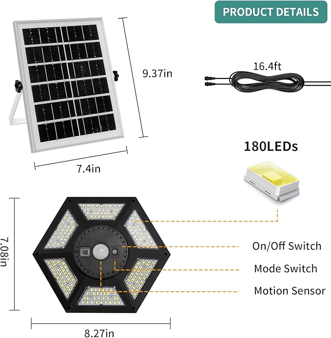 Solar Pendant Light Indoor/Outdoor with Remote Control, 360 Waterproof Solar Light with Motion Sensor/Timer/5 Modes for Home Shed Garage Barn