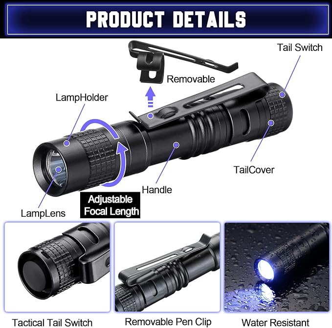 Zhehao 30 Pcs Mini Led Flashlight Bright Aluminum Penlight Flashlights with Clip Small Water Resistant Pocket Flash Light for Night Reading Emergency Hurricane(White Light, 3.5 Inch)