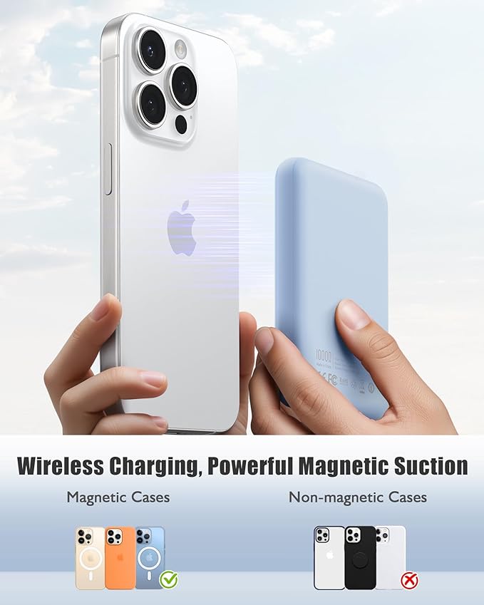 Magsafe Portable Charger, Ultra-Slim 10,000mAh Magnetic Wireless Portable Charger, PD 20W Fast Charging Power Bank, Magsafe-Compatible Battery Pack for iPhone Series (Blue)