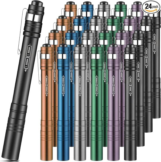 24 Pack Mini Pen Flashlights Bulk LED Pen Lights Aluminum Pocket Flashlights with Clips Small Handheld Torches Gifts for Camping Hiking Emergency Outdoor (Blue)