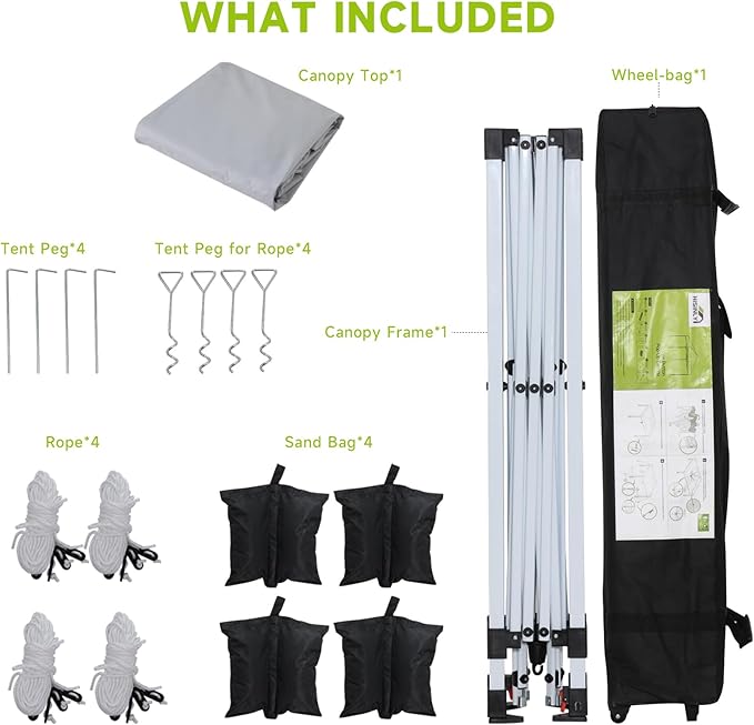 10x10ft Pop Up Canopy Tent, Instant Shade Canopy with Vented Roof for Patio Outdoor Camping with Bag, 4 Sand Bags, 8 Stakes