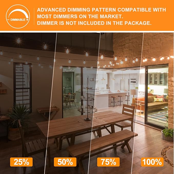 Achin Outdoor String Lights 100FT G40 Globe Patio Lights Outdoor Waterproof with 50+2 Shatterproof LED Bulbs 2700K Dimmable String Lights for Outside Backyard Party Wedding, White Wire