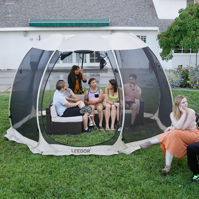 LEEDOR Pop Up Screen House, 6-10-15 Person Outdoor Screen Tent，Camping Screen Room with Carry Bag, Screened Gazebo with Mosquito Netting, Instant UV Resistant Sun Shelter for Garden, Patio, Backyard