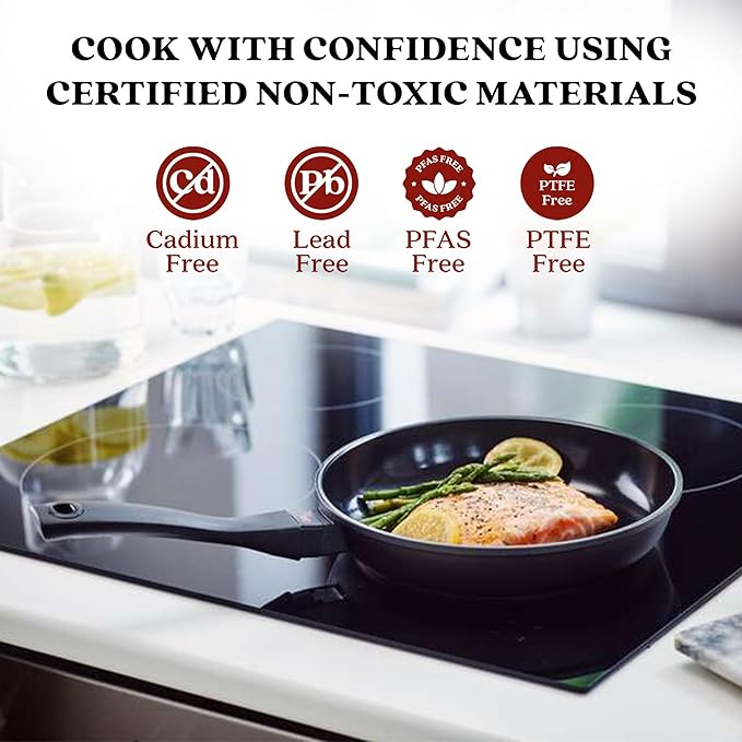 Alva Energy 12.6″ Non‑Toxic Ceramic Frying Pan – PFAS/PTFE‑Free, Induction‑Safe Recycled Aluminum – Fast, Even Heat with Stay‑Cool Handle, Lightweight for Everyday Cooking